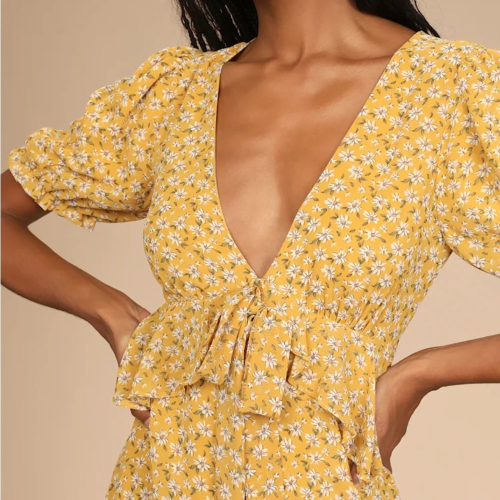 Anything Lovelier Yellow Floral Print Tiered Midi Dress - Picture 4 of 12